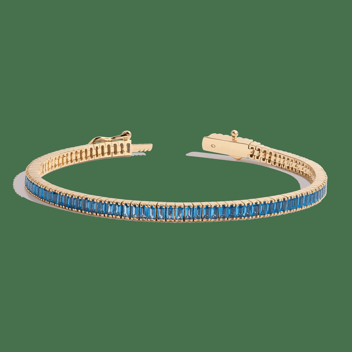 Lab Grown Blue Topaz Baguette Tennis Bracelet
