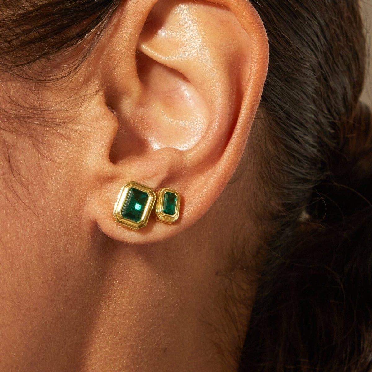 Mini Lab Grown Emerald Heirloom Stud Earrings