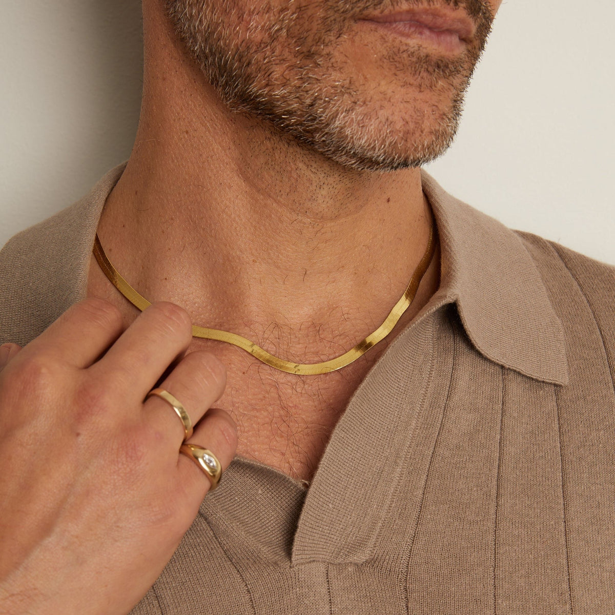 Gold Herringbone Chain Necklace - 5mm