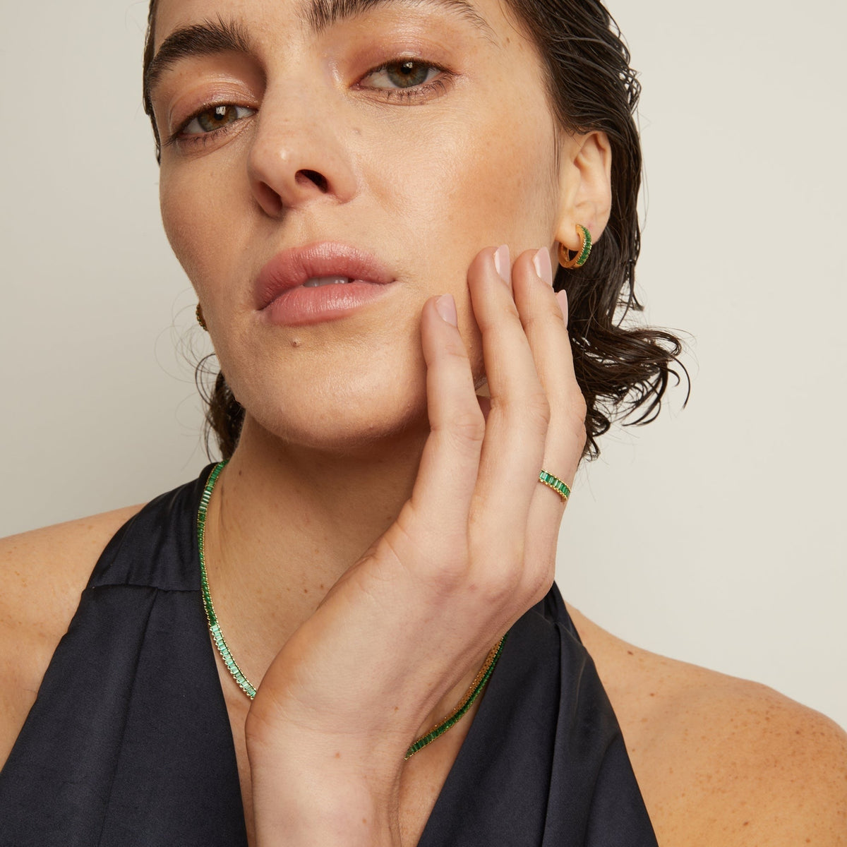 Lab Grown Green Emerald Baguette Set