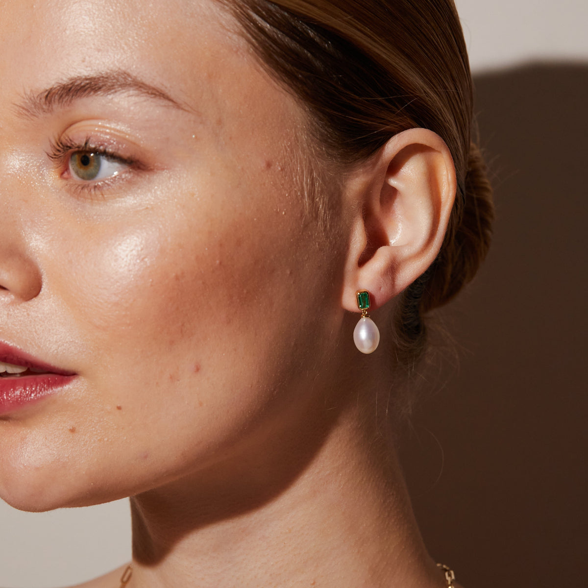 Lab Grown Emerald Heirloom Pearl Drop Earrings