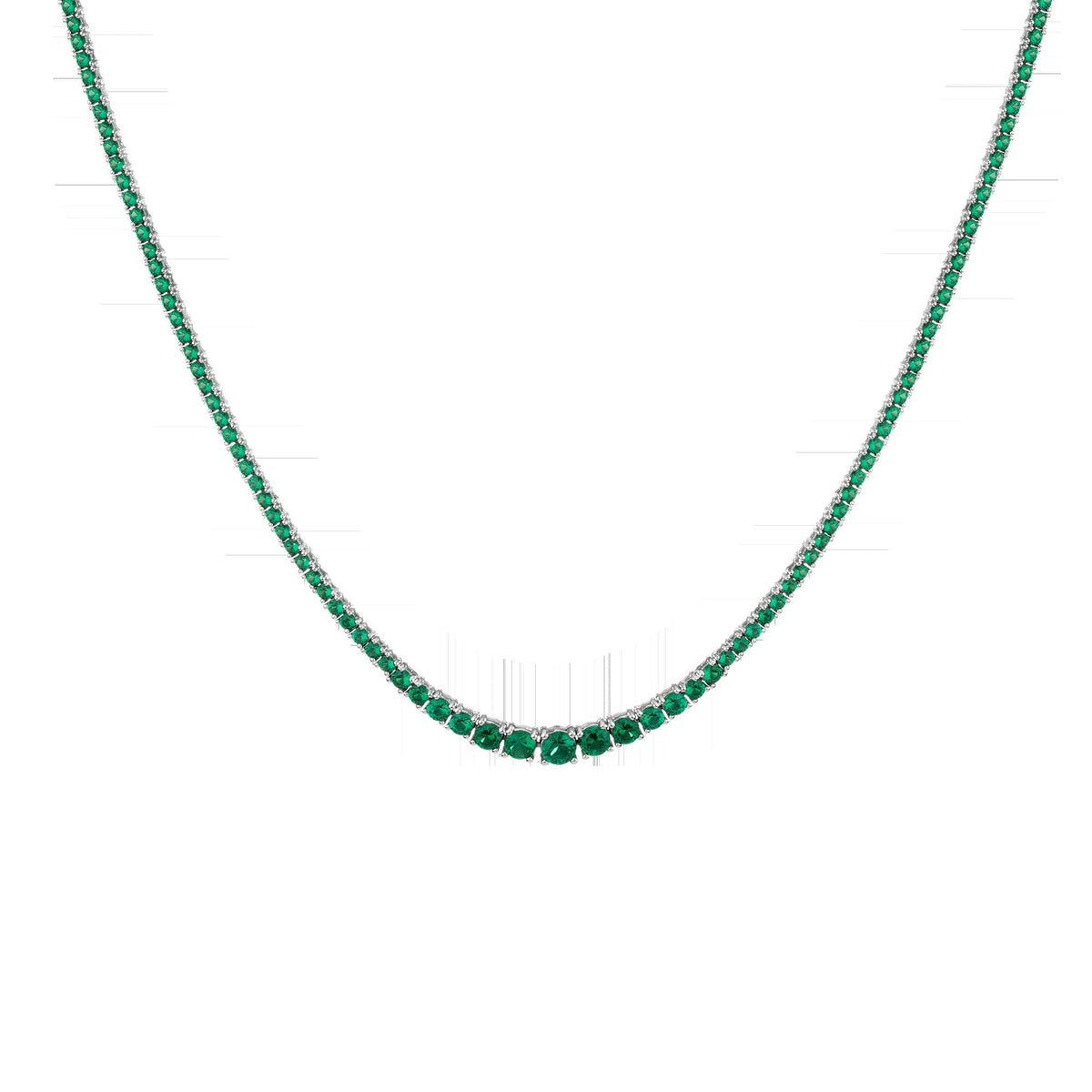 Lab Grown Green Emerald Modern Graduated Tennis Necklace