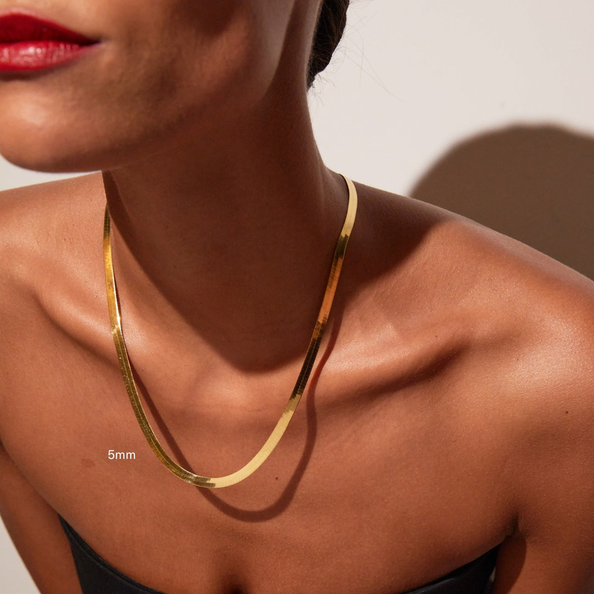Gold Herringbone Chain Necklace