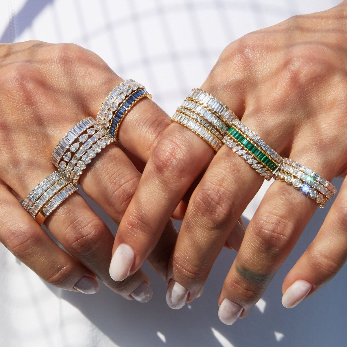 Lab Grown Green Emerald Baguette Eternity Ring
