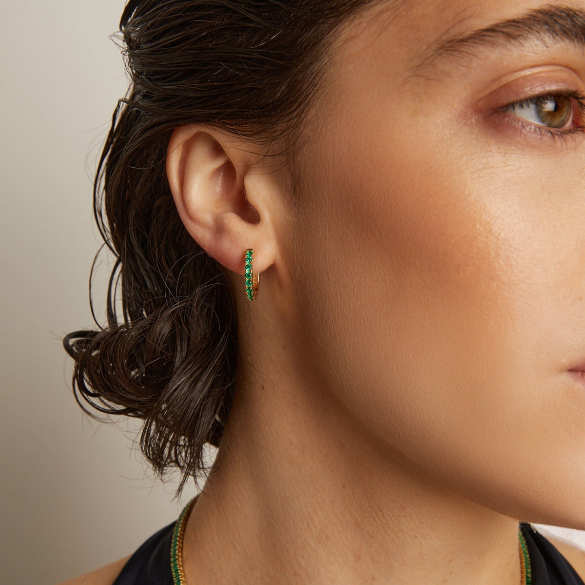 Lab Grown Green Emerald Huggie Earrings