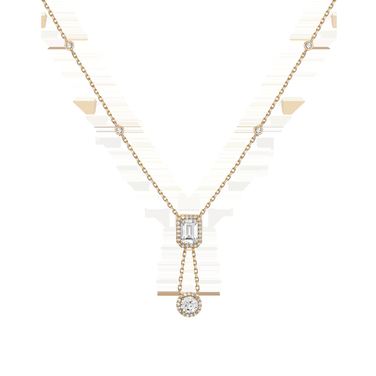 Lab Grown White Sapphire Edwardian Lariat Necklace