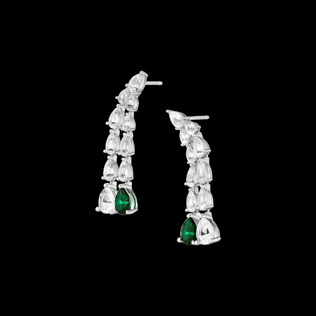 Lab Grown White Sapphire Waterfall Earrings with Emerald