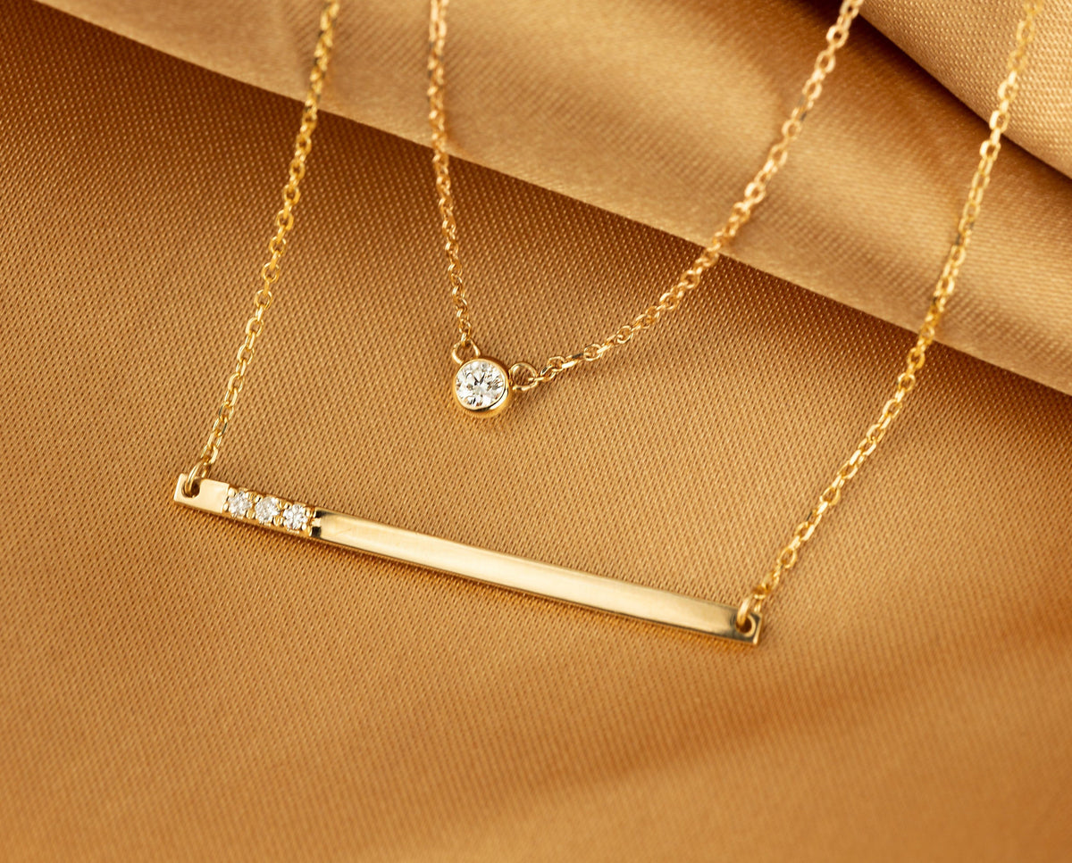 Gold Bar Necklace With Diamonds