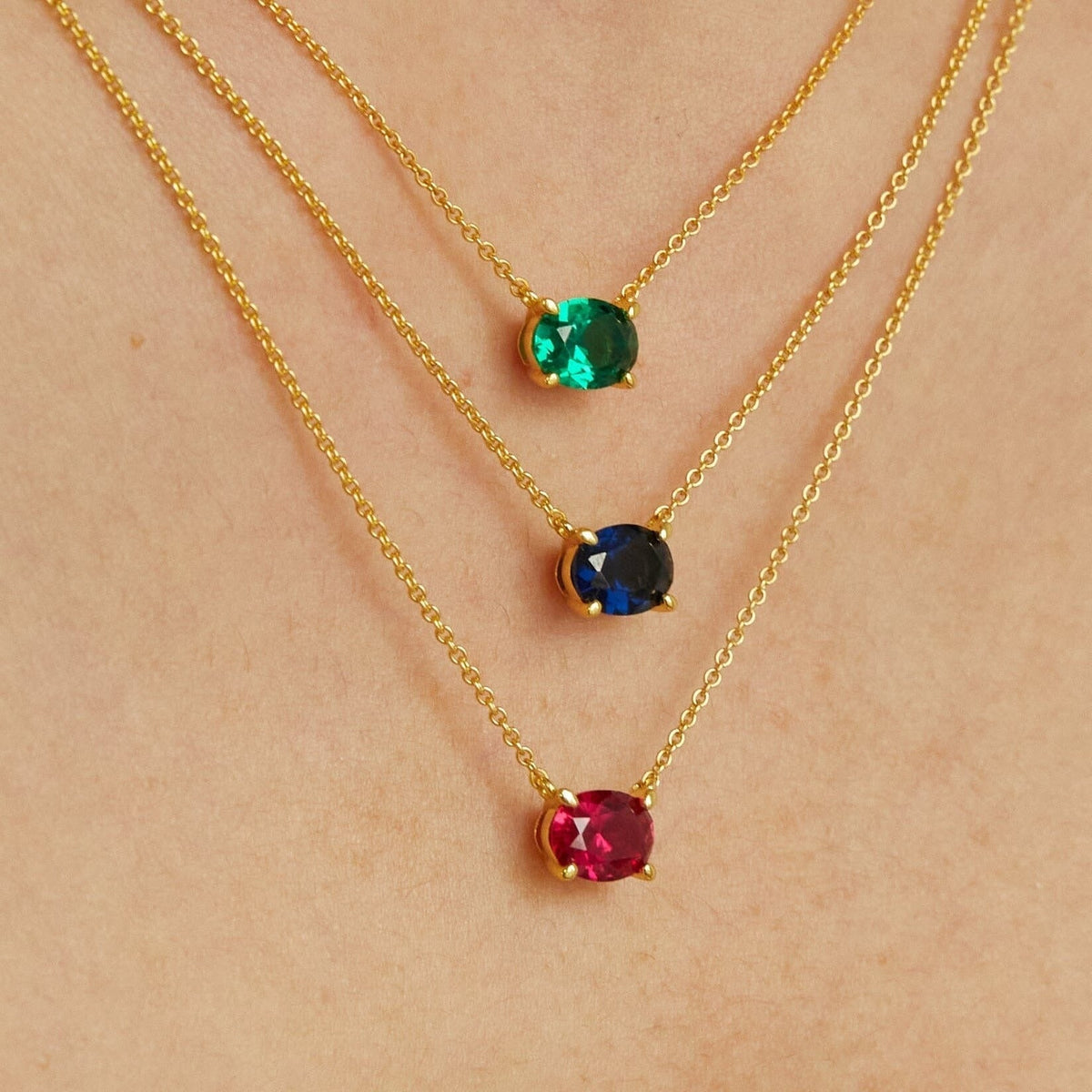 Oval Gemstone Solitaire Necklace