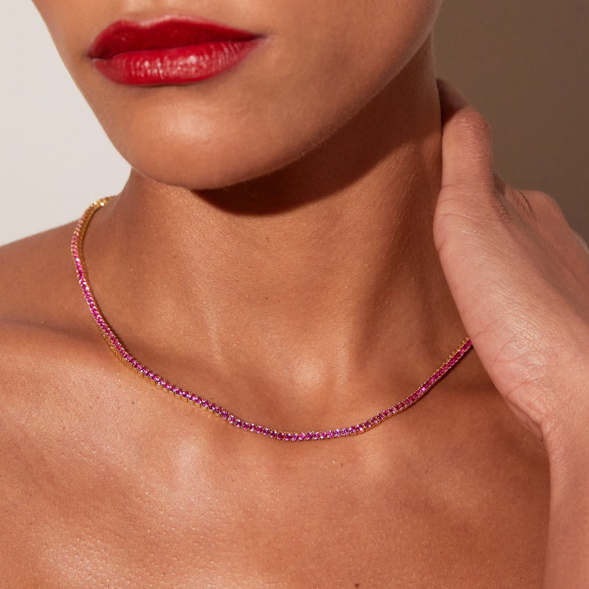 Lab Grown Red Ruby Tennis Necklace