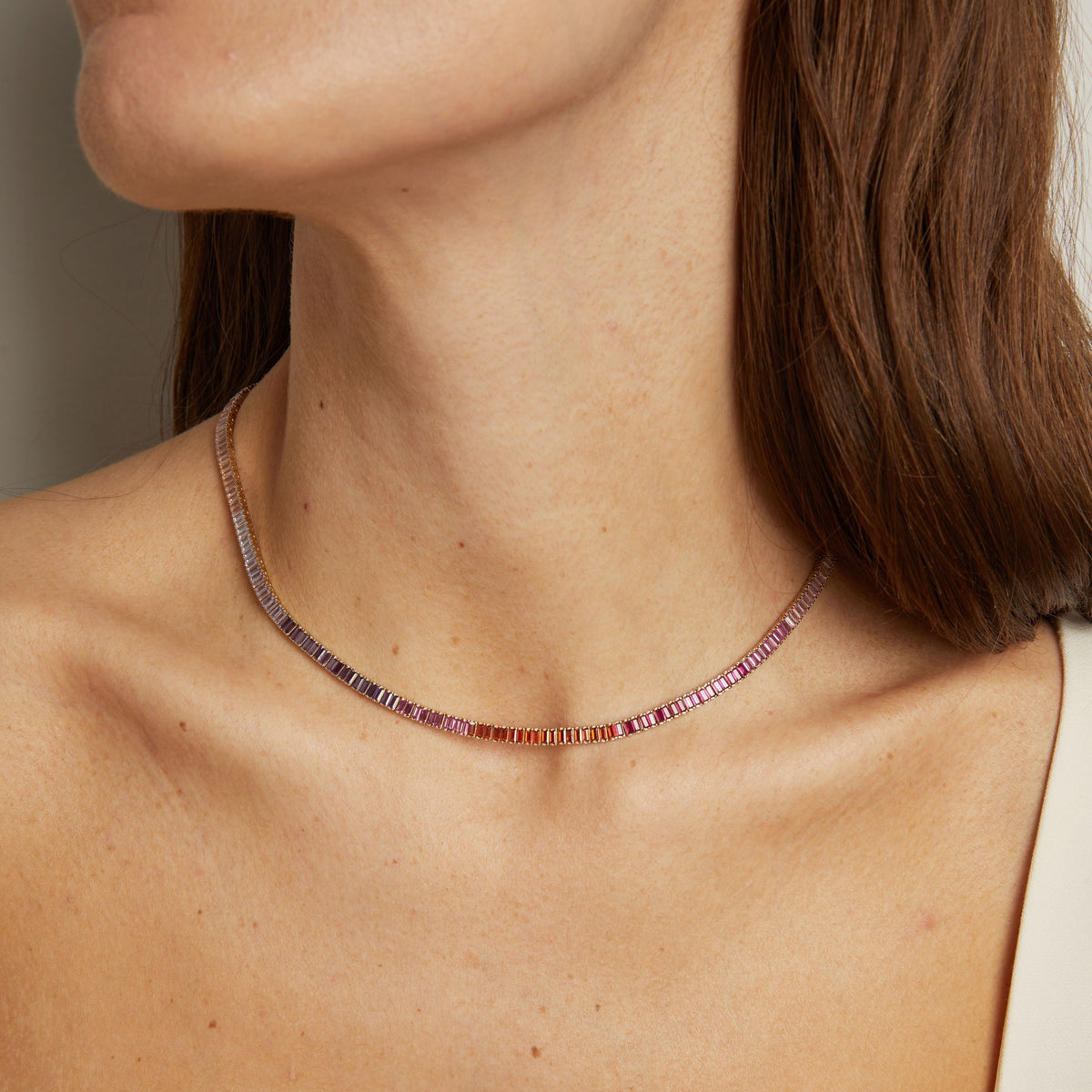Pink Ombré Baguette Tennis Necklace