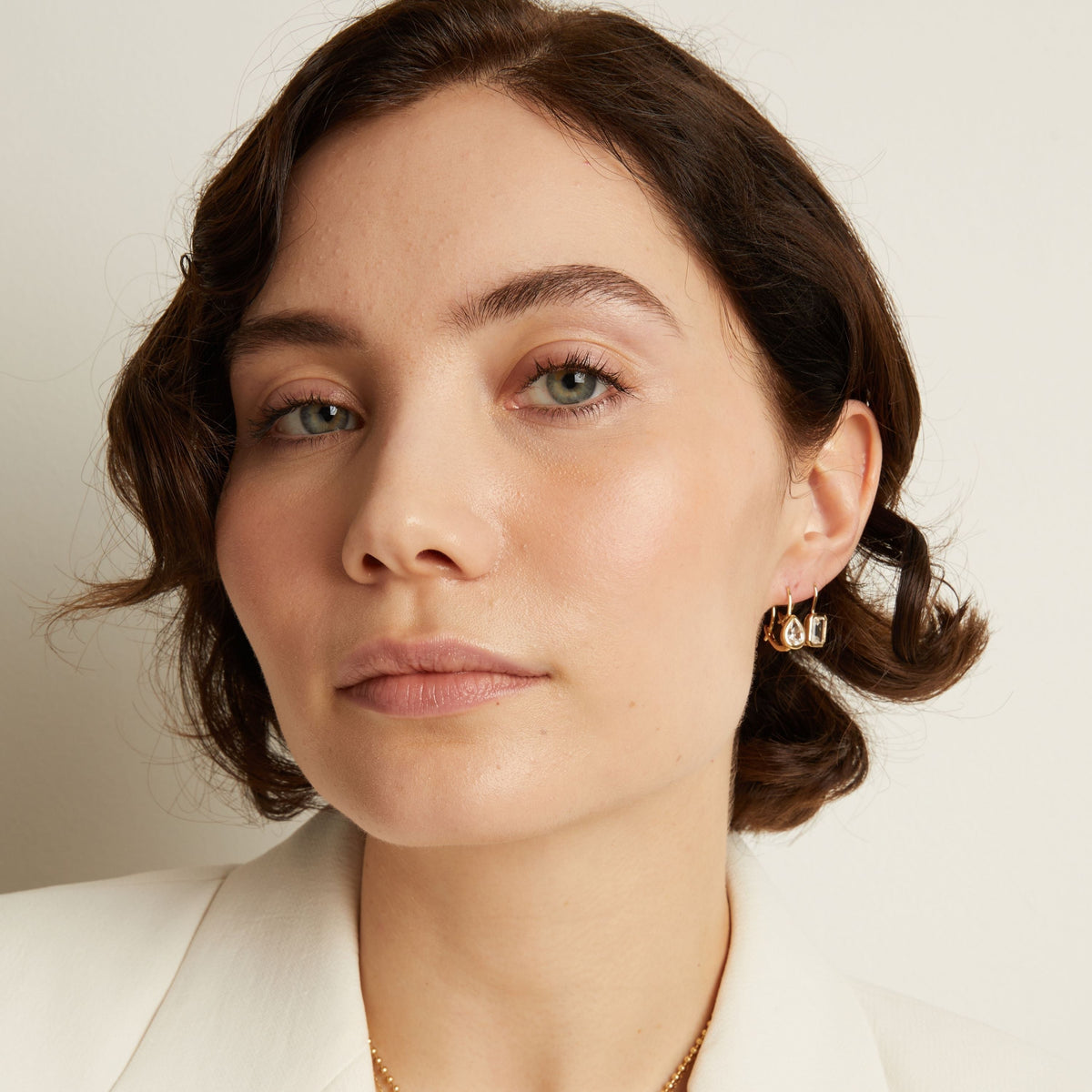 Emerald Lab Grown White Sapphire Bezel Drop Earrings