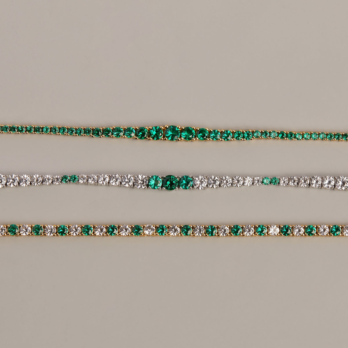 Lab Grown White Sapphire and Green Emerald Alternating Tennis Necklace