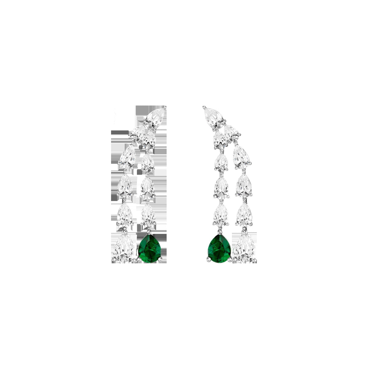 Lab Grown White Sapphire Waterfall Earrings with Emerald