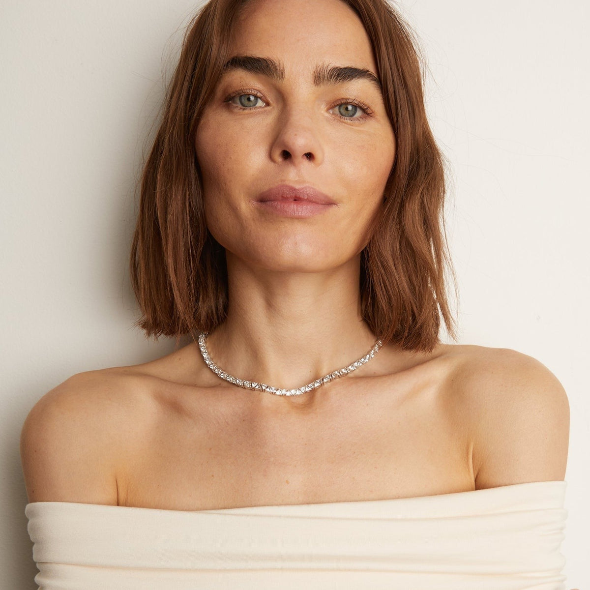 Lab Grown White Sapphire Trillion Tennis Necklace