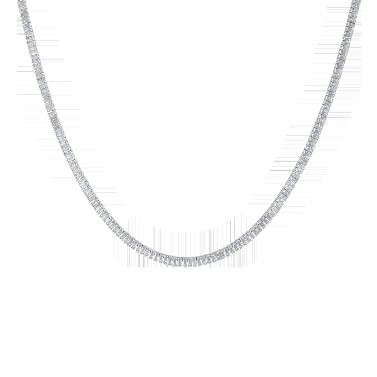 Lab Grown Blue Tourmaline Baguette Tennis Necklace