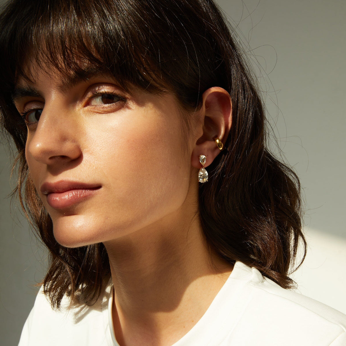 Lab Grown White Sapphire Pear Drop Earrings