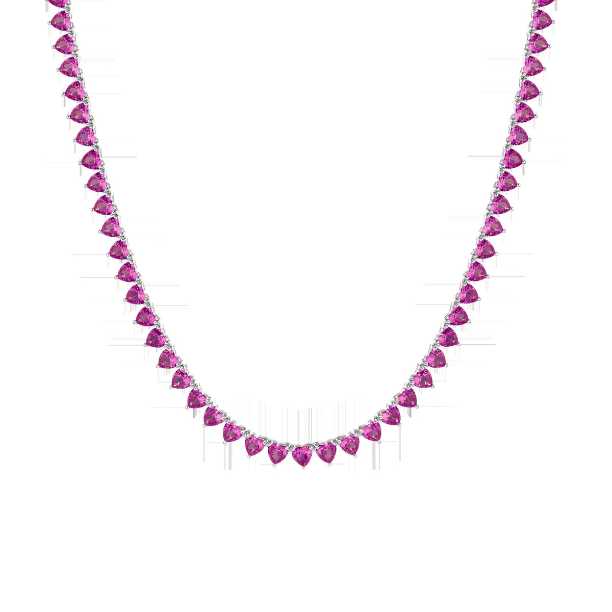 Lab Grown Pink Sapphire Heart Tennis Necklace