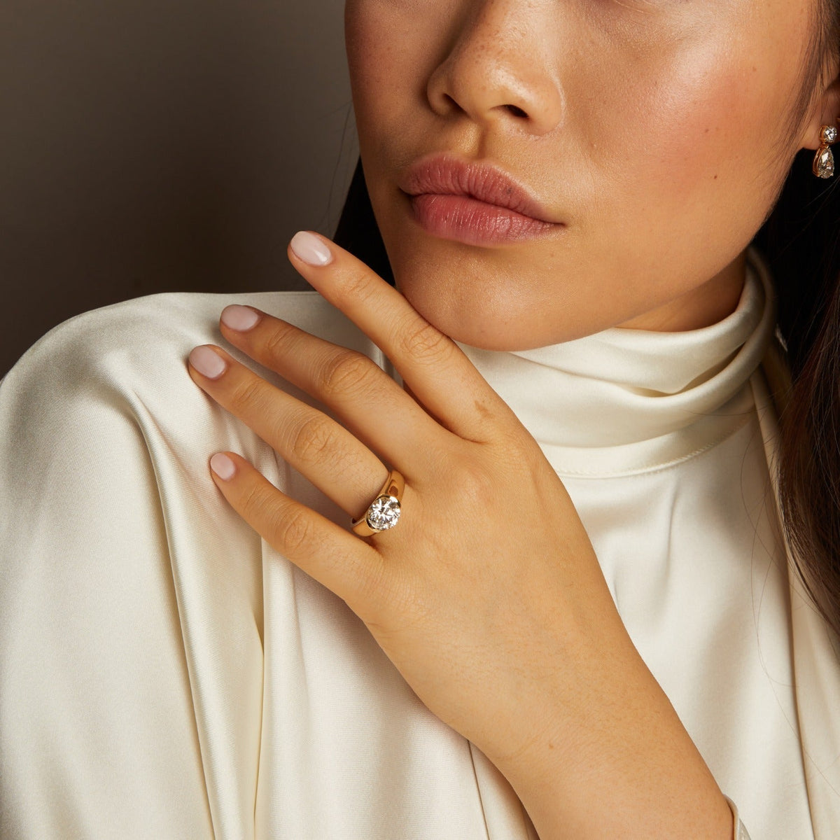 3ct Round Lab Grown Diamond Floating Signet Ring