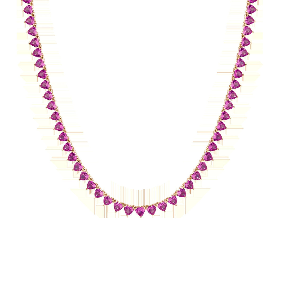 Lab Grown Pink Sapphire Heart Tennis Necklace