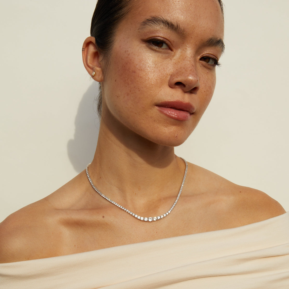 Lab Grown White Sapphire Graduated Modern Tennis Necklace