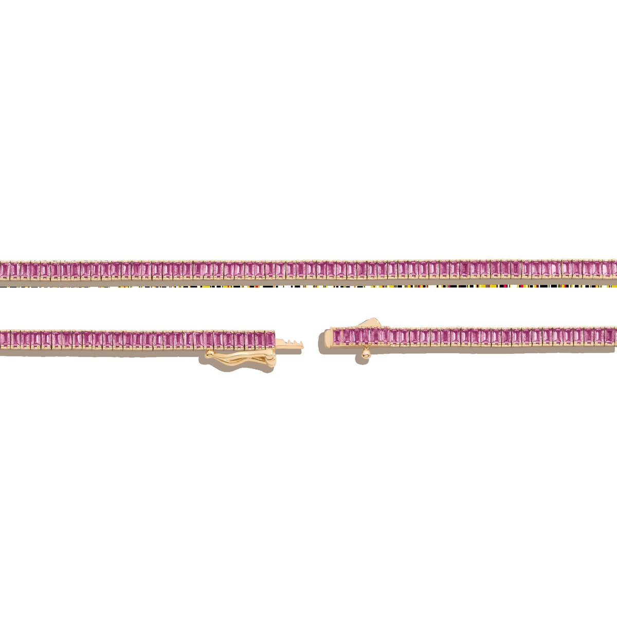 Lab Grown Pink Sapphire Baguette Tennis Necklace