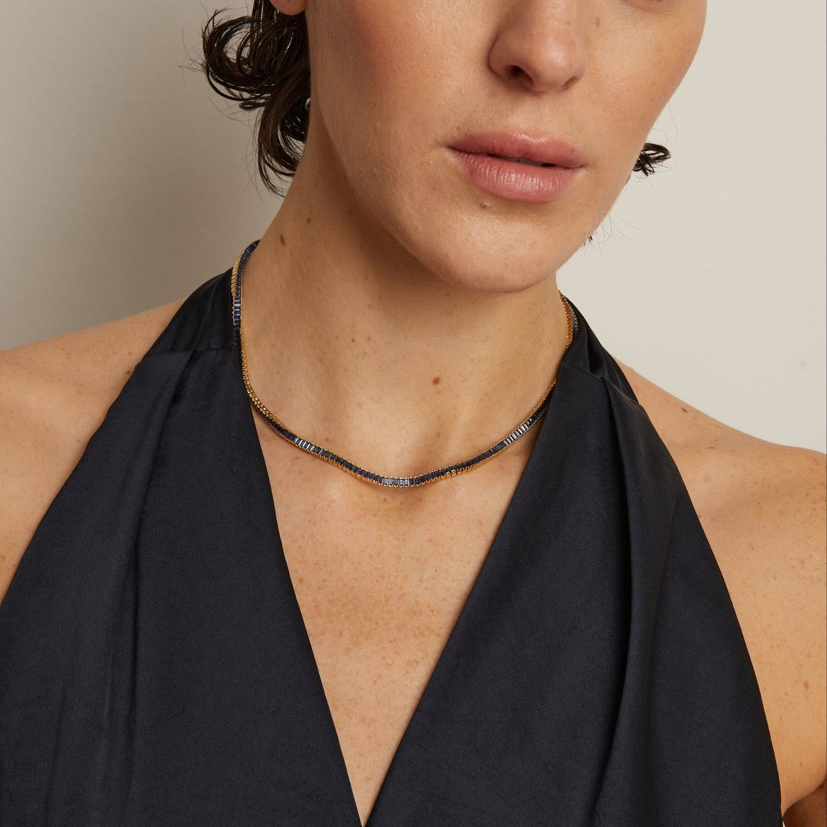 Lab Grown Blue Sapphire Baguette Tennis Necklace