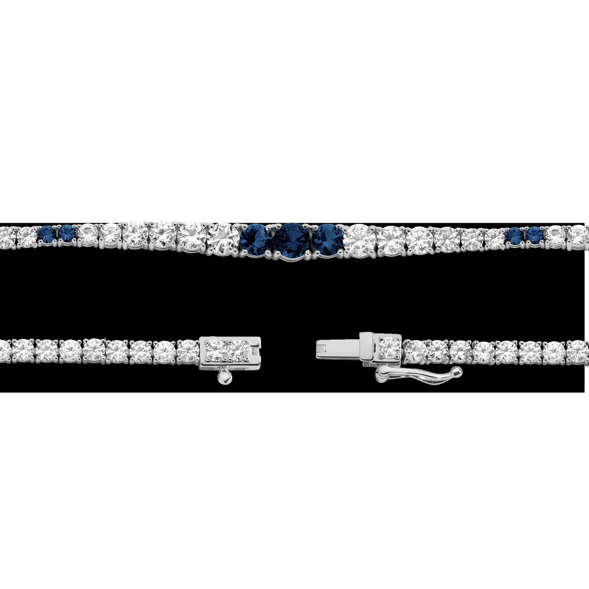Lab Grown Blue Sapphire and White Sapphire Scalloped Tennis Necklace