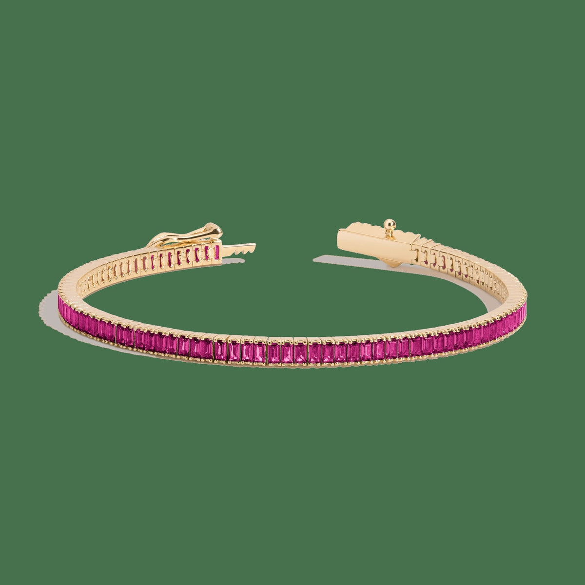 Lab Grown Red Ruby Baguette Tennis Bracelet