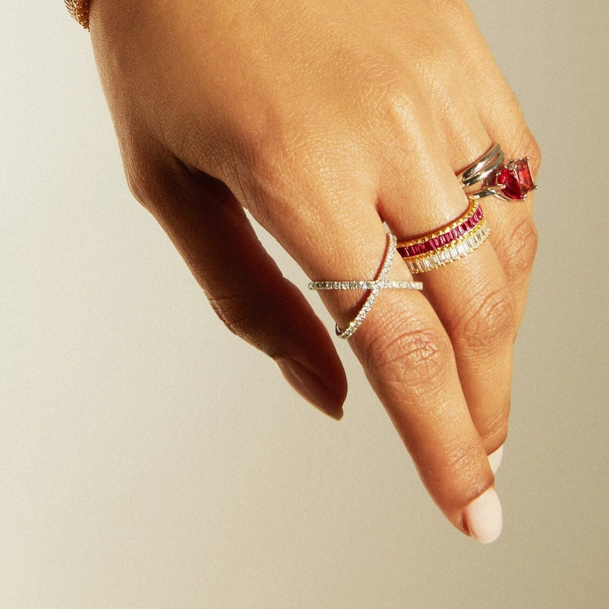 Lab Grown Red Ruby Baguette Eternity Ring