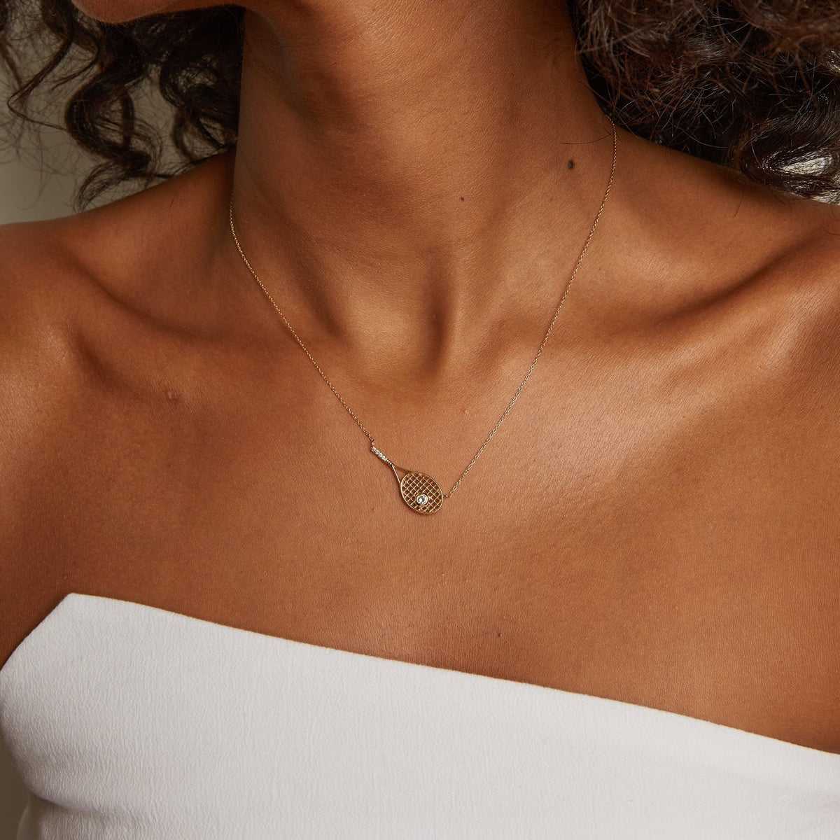 Lab Grown White Sapphire Tennis Racket Necklace