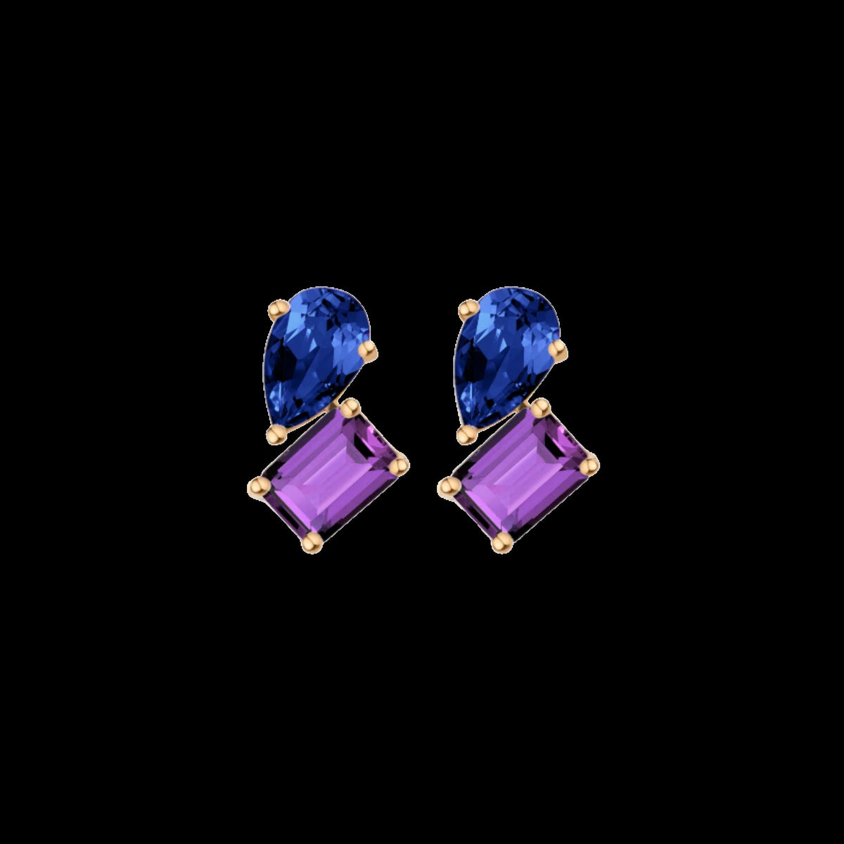Toi et Moi Gemstone Heirloom Earring - Amethyst & Blue Sapphire