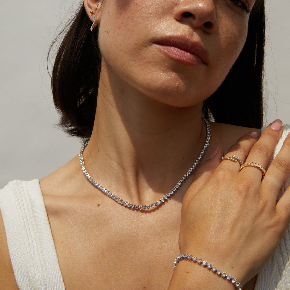 Lab Grown White Sapphire Three-Prong Tennis Necklace