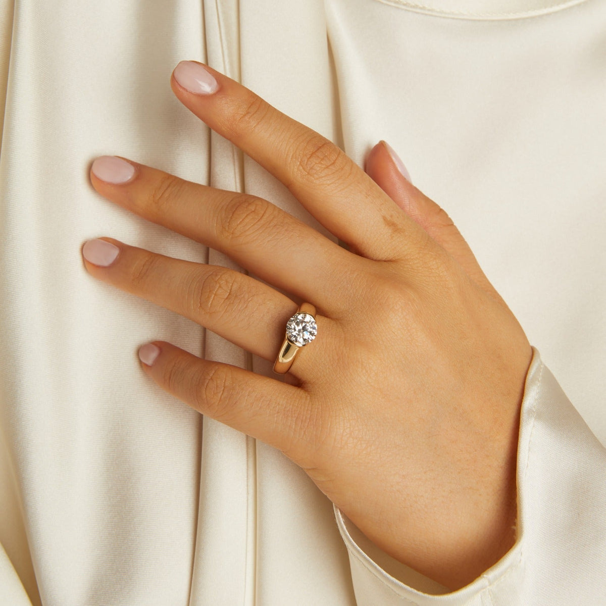 2ct Round Lab Grown Diamond Floating Signet Ring