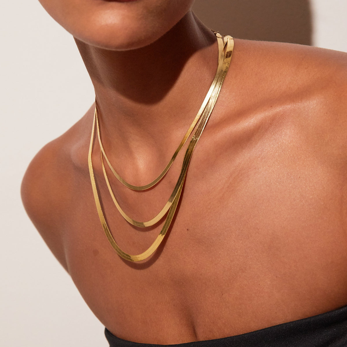 Gold Herringbone Chain Necklace