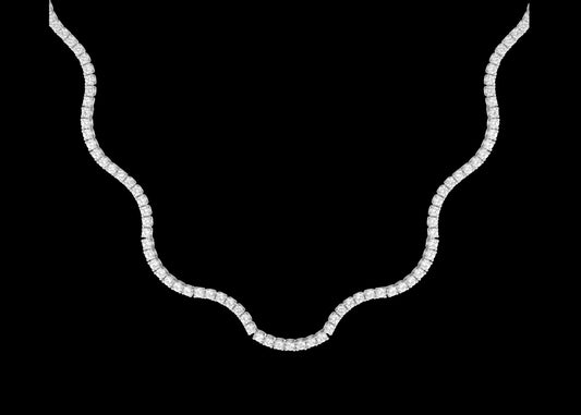 Lab Grown White Sapphire Wave Tennis Necklace