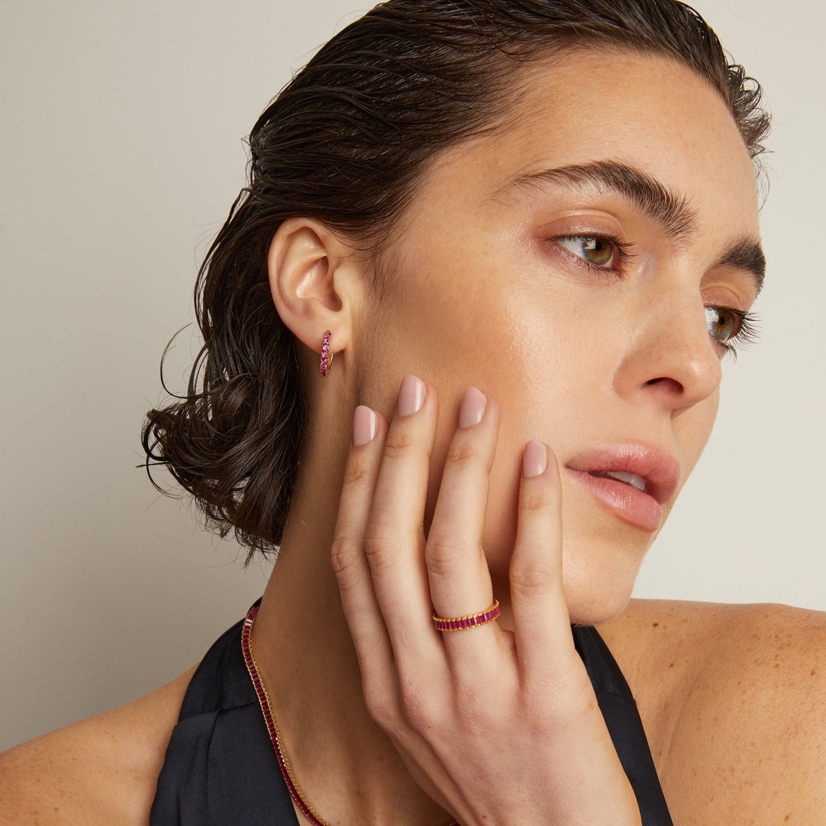 Lab Grown Red Ruby Huggie Earrings