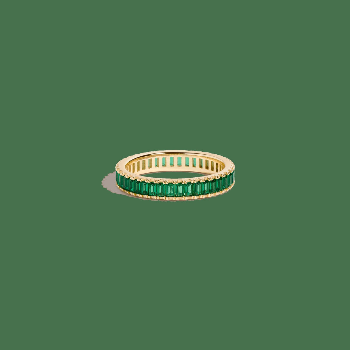 Lab Grown Green Emerald Baguette Eternity Ring