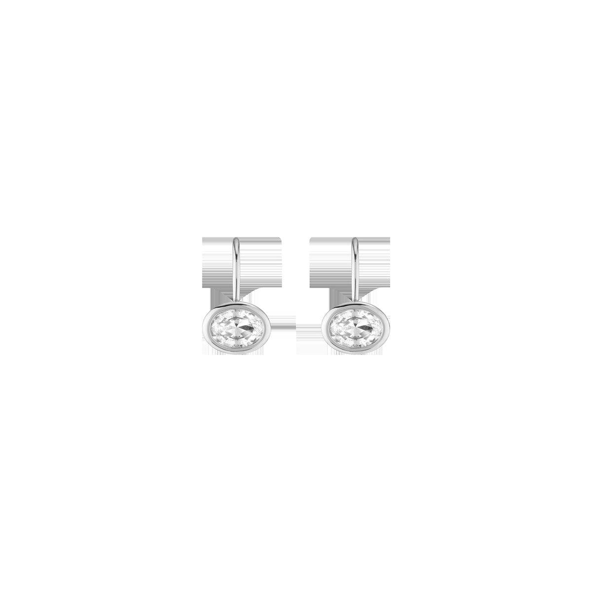 Oval Lab Grown White Sapphire Bezel Drop Earrings