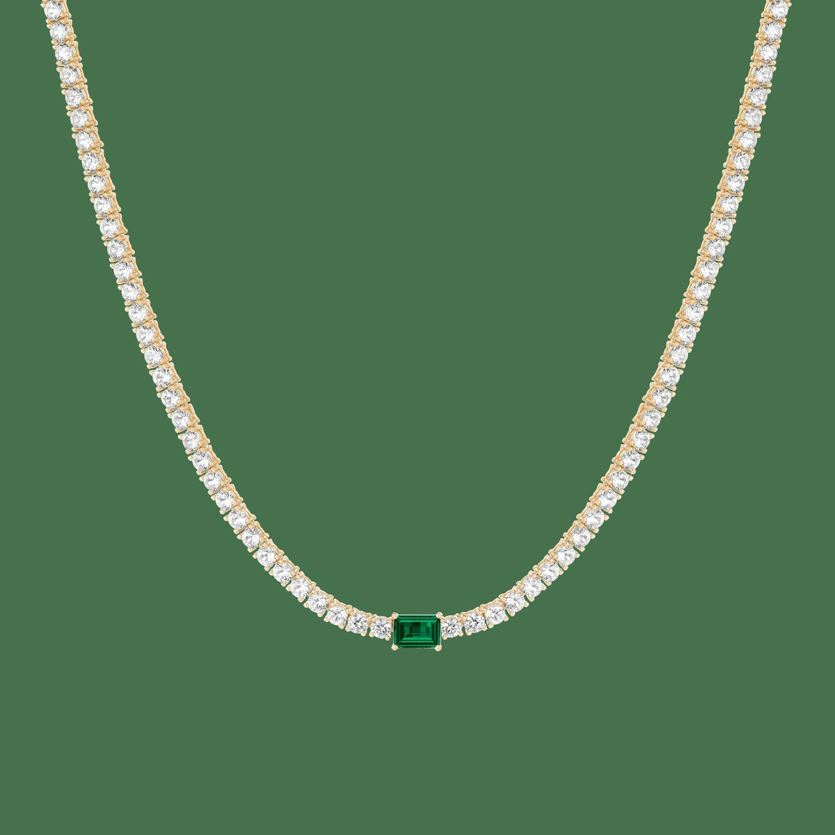 Lab Grown White Sapphire Tennis Necklace with Emerald