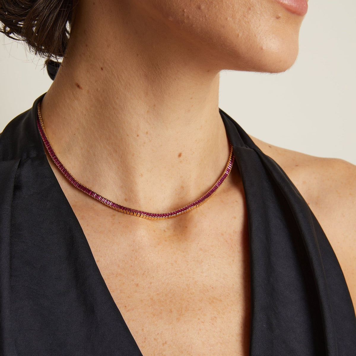 Lab Grown Red Ruby Baguette Tennis Necklace
