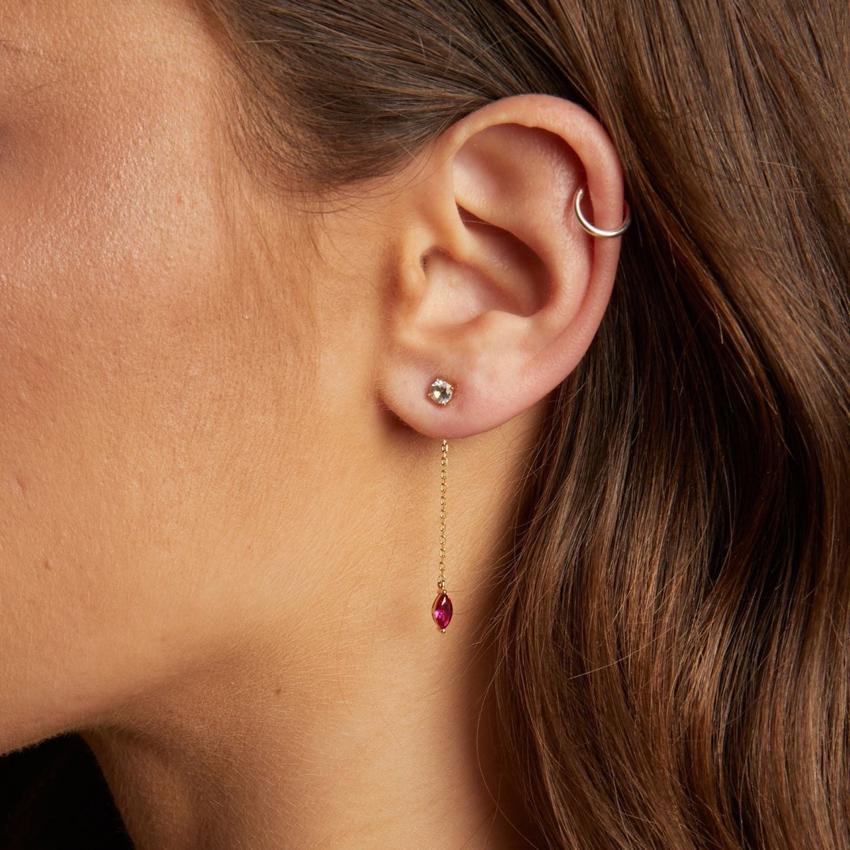 Aurate x Marilyn Monroe: Lab Grown Red Marquise Earring Threader