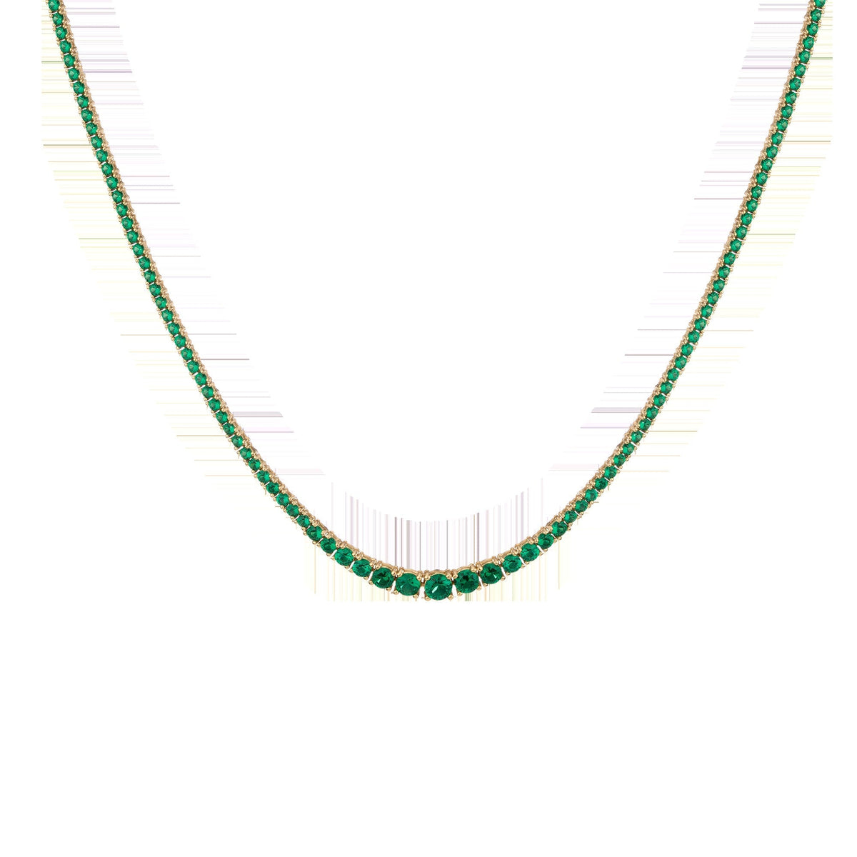 Lab Grown Green Emerald Modern Graduated Tennis Necklace