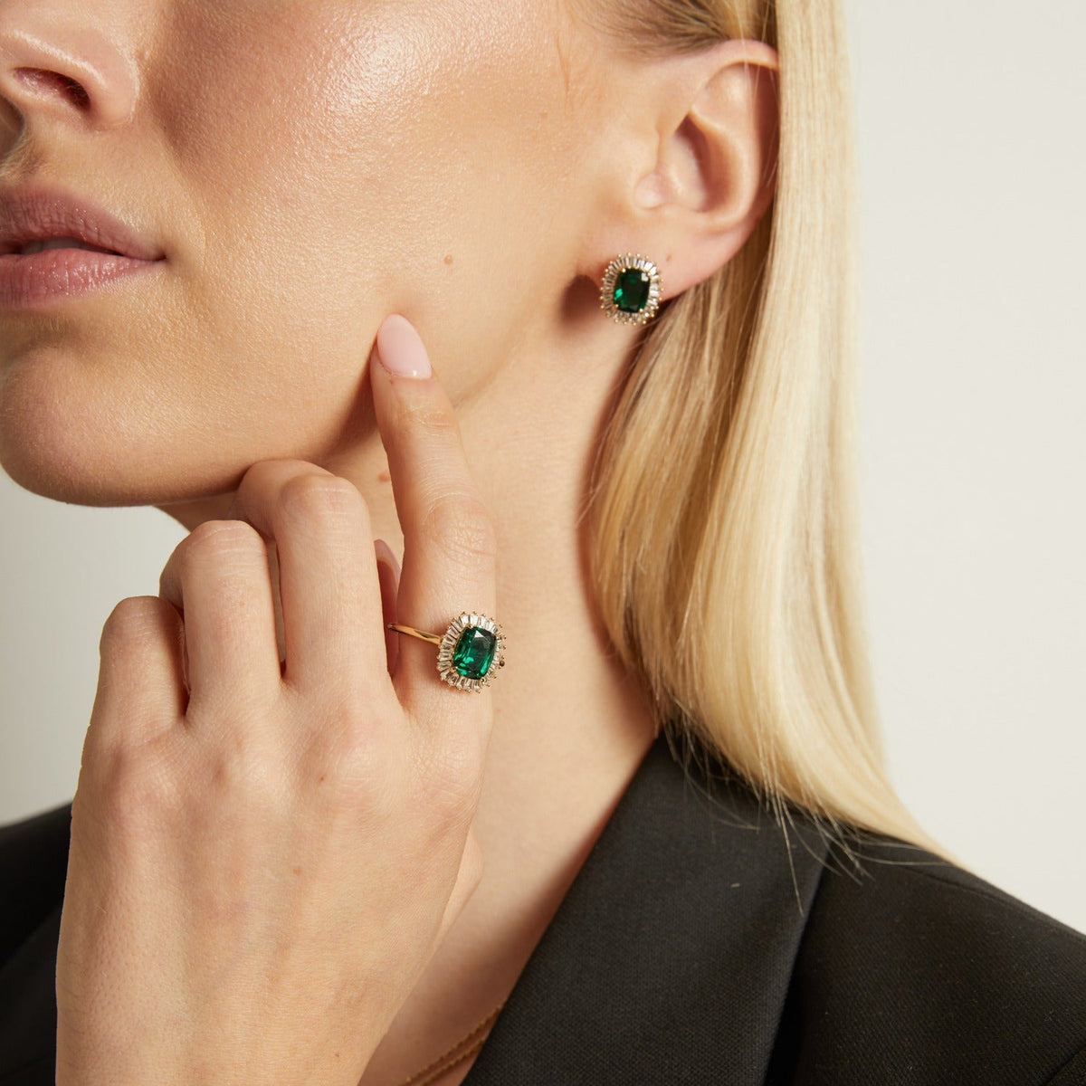 Lab Grown Green Emerald Alexandra Ring