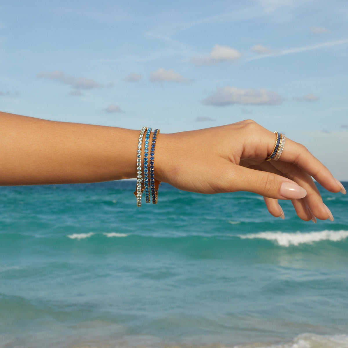 Lab Grown Blue Topaz Tennis Bracelet