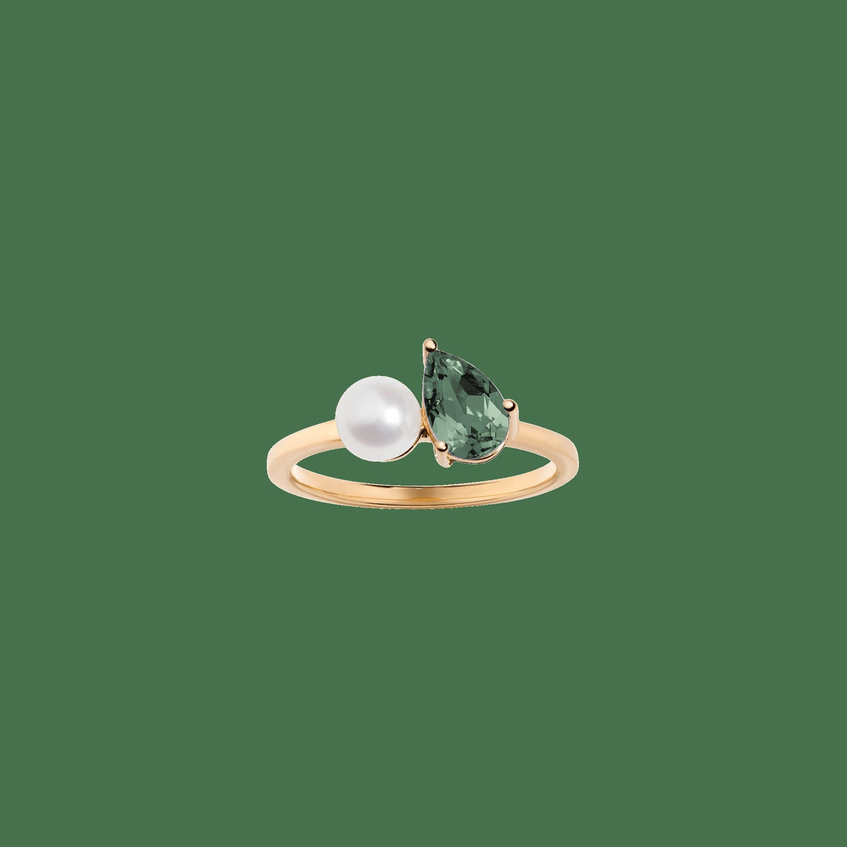 Pearl Toi et Moi Ring - Green Tourmaline