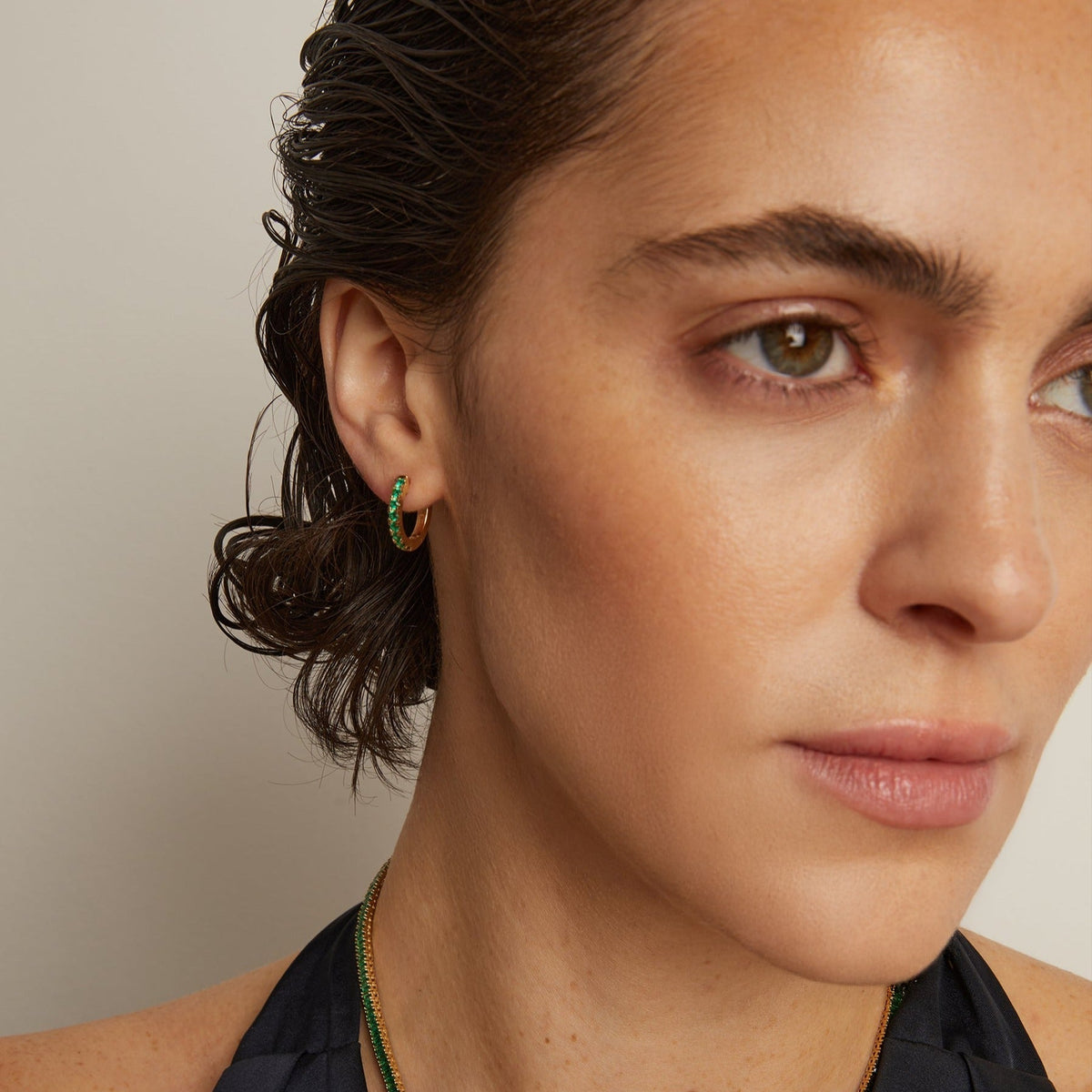 Lab Grown Green Emerald Huggie Earrings