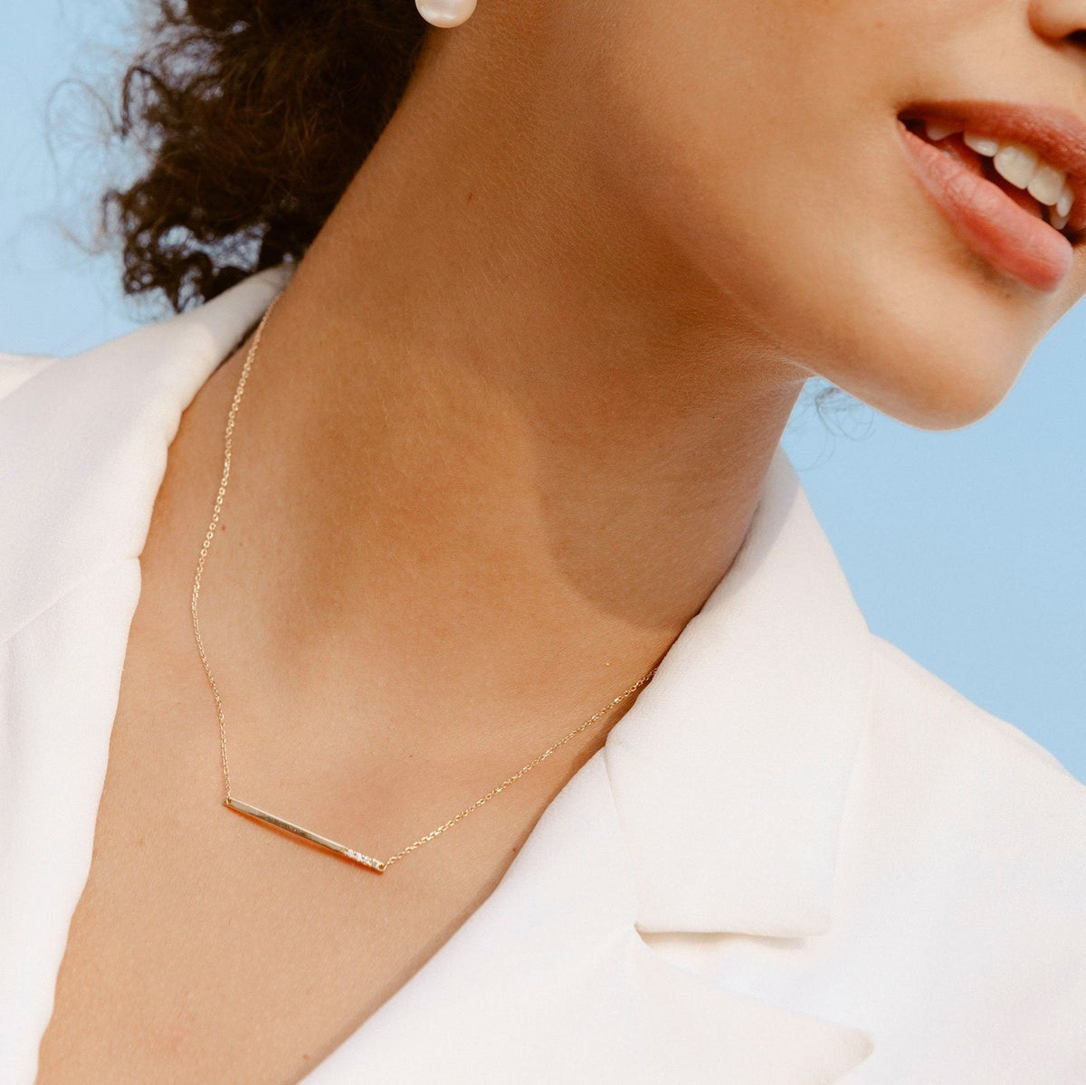 Gold Bar Necklace With Diamonds