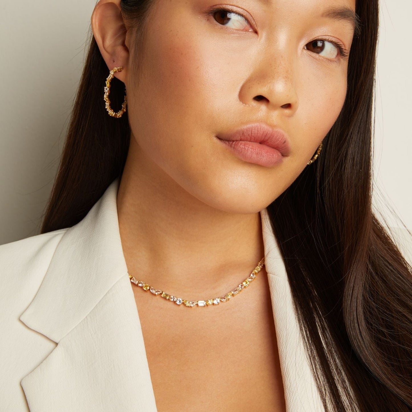Lab Grown White Sapphire and Canary Mixed Shape Tennis Necklace