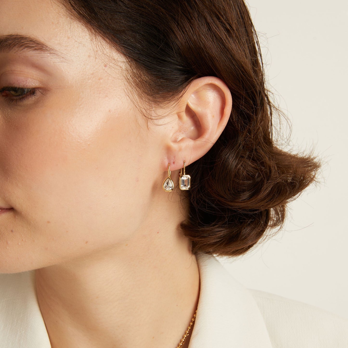 Pear Lab Grown White Sapphire Bezel Drop Earrings